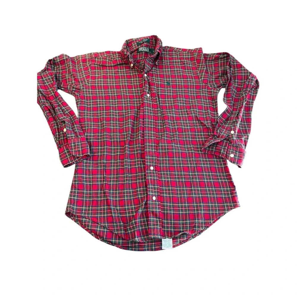 Vintage Polo Ralph Lauren Mens Western‎  Shirt Red Sz L Flannel Plaid